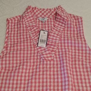 Pink Seersucker Dressy Sleeveless Blouse